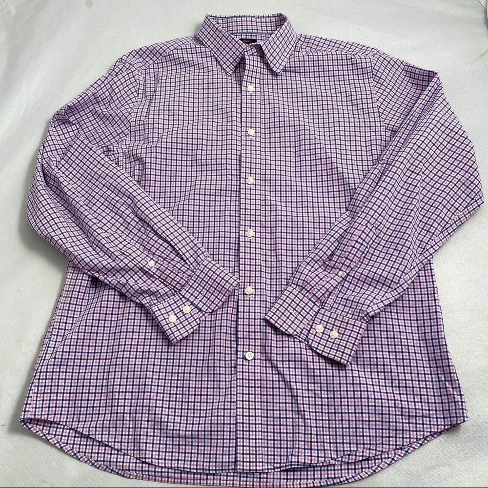 Gap blue pink white checkered button down shirt L